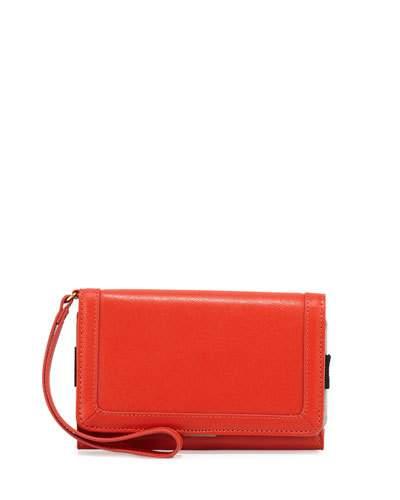 Leather Flap Phone Wristlet, Orange