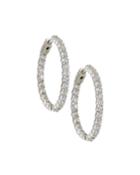 18k White Gold Interior/exterior Diamond Hoop Earrings,