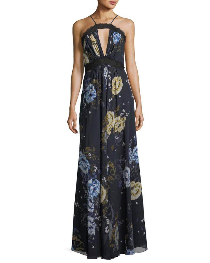 Floral Lace Halter Sleeveless A-line Dress