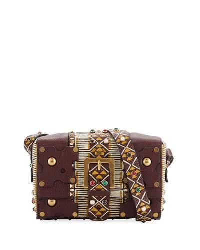 Tribal-inspired Medium Leather Shoulder Bag, Burgundy