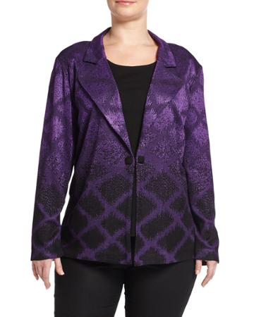 Ming Wang Plus Long-sleeve Notched Lapel Jacket, Purple/black, Women's,