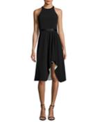 High-neck Flowy Skirt Cocktail Dress
