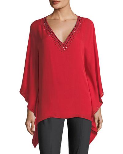 Studded Silk Caftan-style Blouse