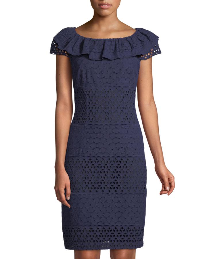 Short-sleeve Ruffled Crochet Dress