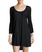 Rosette Crochet-sleeve Sleep Tunic, Black