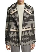 Beacon Patterned Wool Pea Coat, Gray