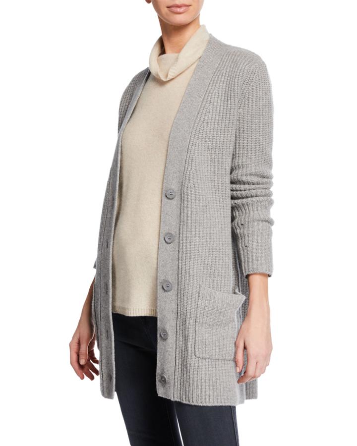 Shaker-stitch Cashmere Cardigan