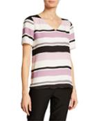 Stripe Short-sleeve V-neck Top