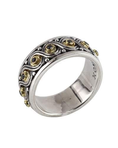 Asteri Ornate Scrollwork Band Ring W/ Black Diamonds,