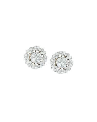18k White Gold Diamond Flower Stud Earrings,
