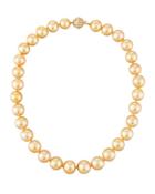 Golden South Sea Pearl Necklace W/ Diamond Clasp,