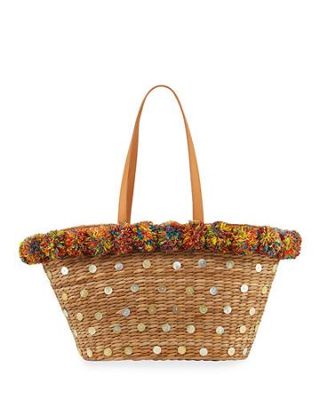 Seychelles Straw Pompom Tote Bag