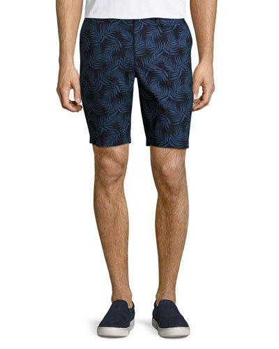 9 Palm-print Cotton Shorts, Dark Blue