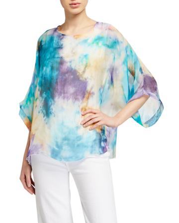 Tie-dye Tunic Silk-blend Poncho