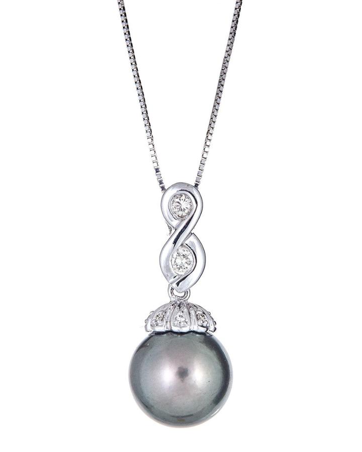 14k White Gold Diamond Figure-8 And Pearl Necklace