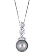 14k White Gold Diamond Figure-8 And Pearl Necklace