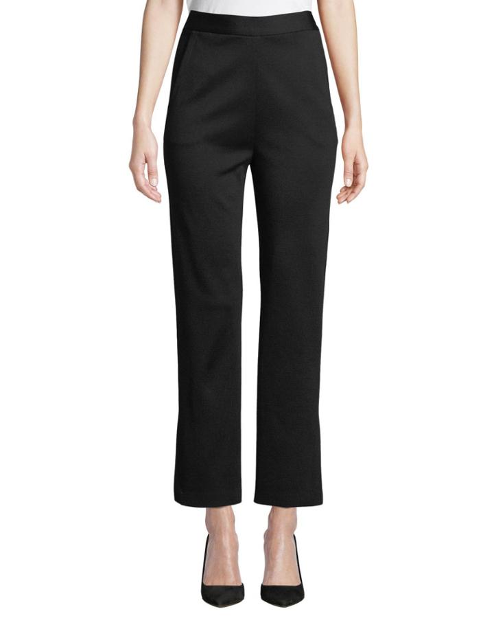 Side-slit Straight-leg Cropped Milano Knit Pants