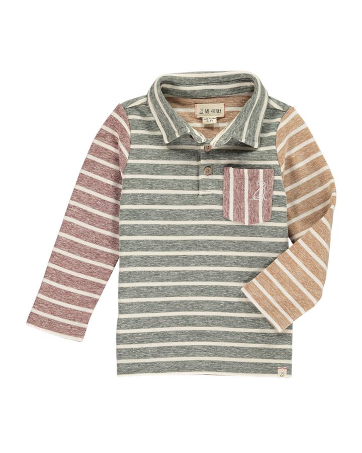 Colorblock Striped Long-sleeve Polo W/ Children's Book,