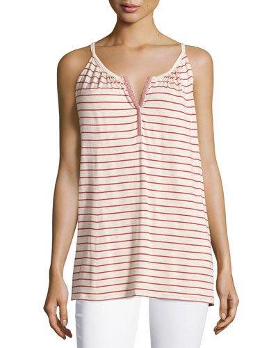 Sleeveless V-neck Tank, Bone/cherry