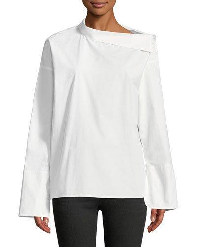 Asymmetric-collar Bell-sleeve Blouse