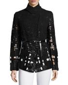 Embellished Pea Jacket W/belt, Black