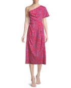 One-shoulder Floral-print Textured