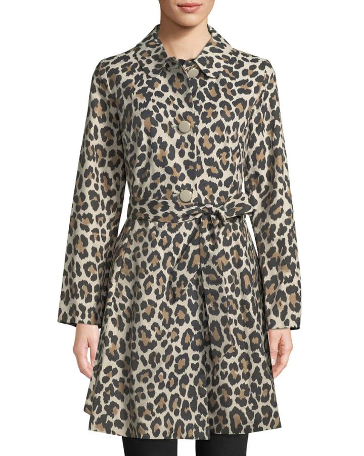 Cheetah-print Belted Trench Coat
