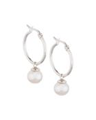 Sterling Hoop Earrings W/ Pearl Drop