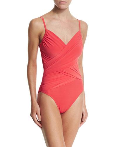 Harper Wrap-front One-piece Swimsuit, Guava