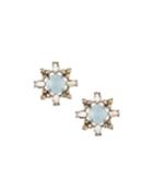 Silver Stud Earrings With Champagne Diamonds & Aquamarine