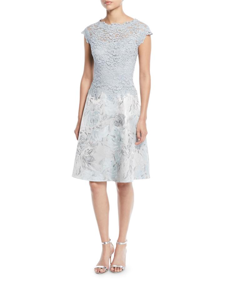Lace & Jacquard Short-sleeve Cocktail Dress
