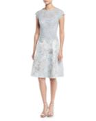 Lace & Jacquard Short-sleeve Cocktail Dress