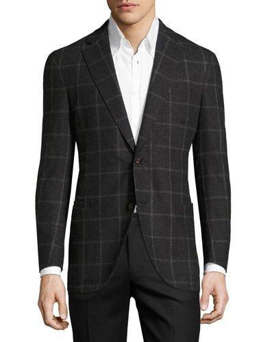 Windowpane Two-button Jacket, Black