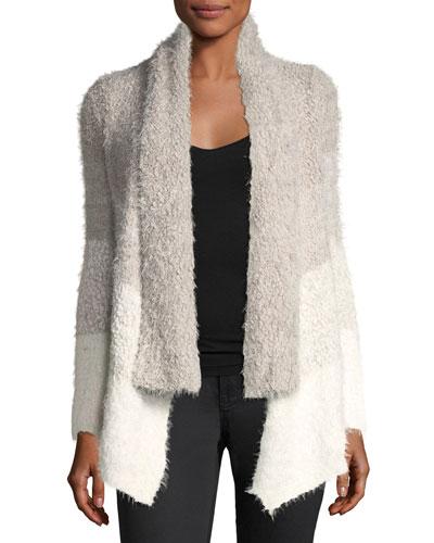 Eyelash-knit Open-front Cardigan