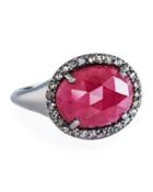 Glass Ruby & Diamond Halo Ring