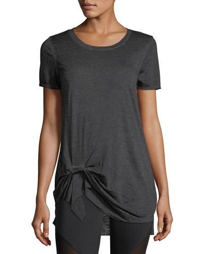 Short-sleeve Tee With Pleated Front Knot