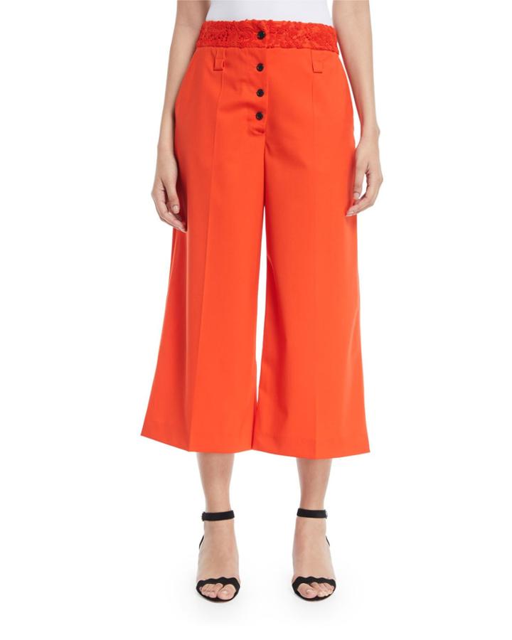 Lace-waist Flare Cropped Culotte Pants
