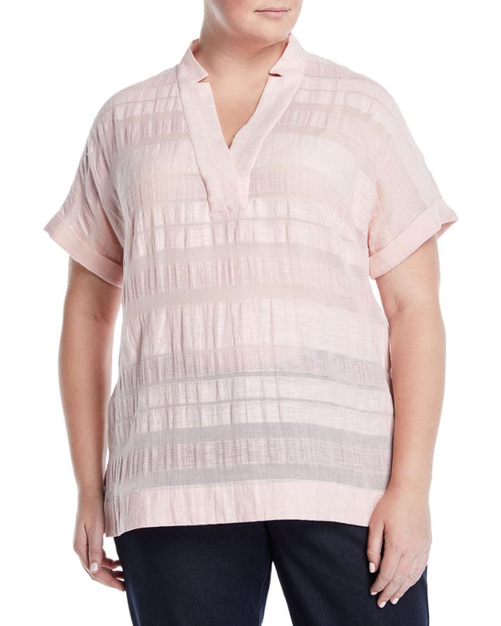 Travis Striped Roll-sleeve Blouse,