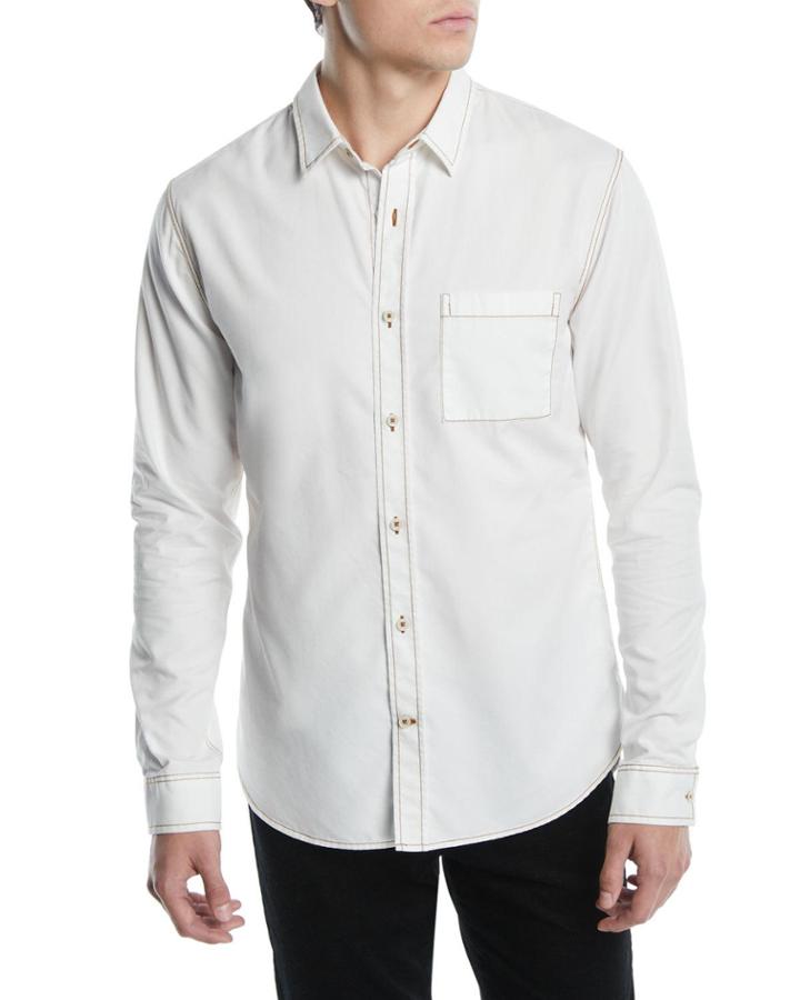 Men's Contrast-stitch Button-down