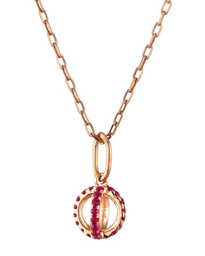 14k Rose Gold Ruby Wire Sphere Charm Necklace