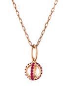 14k Rose Gold Ruby Wire Sphere Charm Necklace