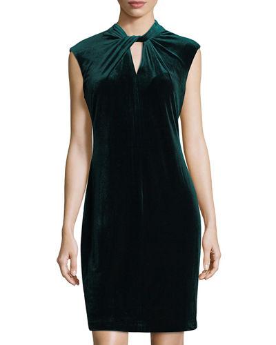 Stretch-velvet Mock-neck Dress