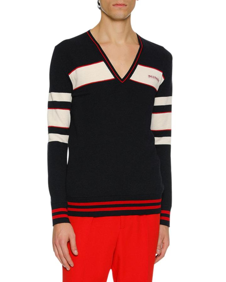 Men's Striped Wool-blend Varsity