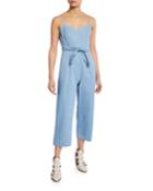 Edie Sweetheart Spaghetti-strap Crop Denim Jumpsuit