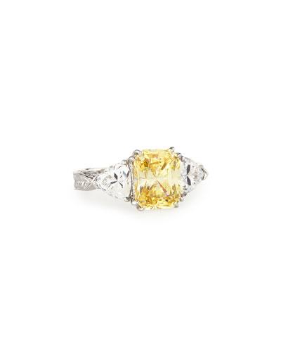 Emerald-cut Canary & Clear Trillion-cut Cz Crystal Ring