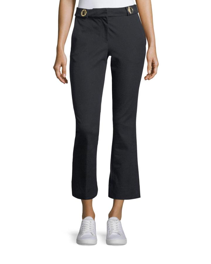 Cropped Flared-leg Trousers With Grommet Details