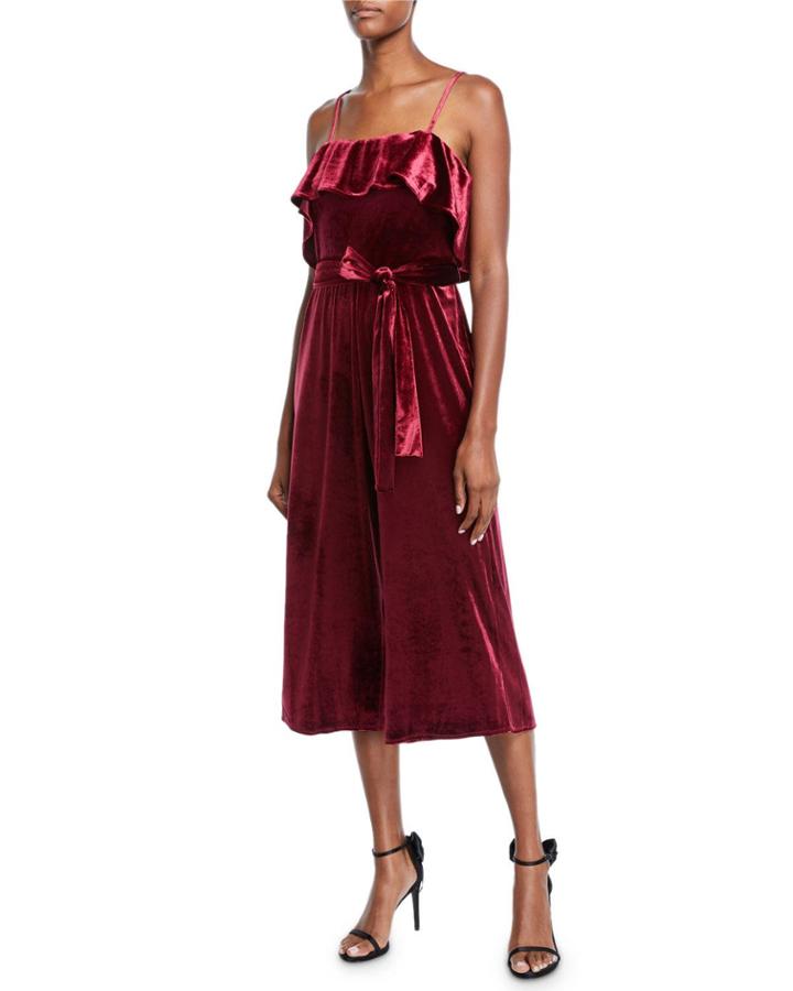 Velvet Ruffle Cropped Jumpsuit