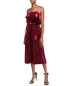 Velvet Ruffle Cropped Jumpsuit