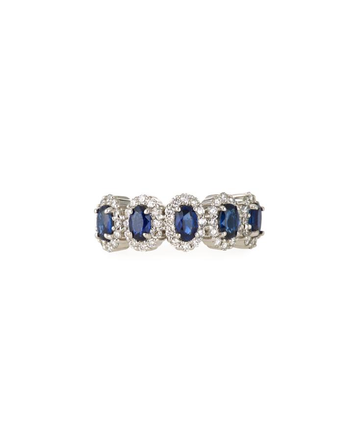 18k White Gold Blue Sapphire & Diamond Halo Ring