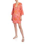 Bonita Printed Bell-sleeve Tunic Dress